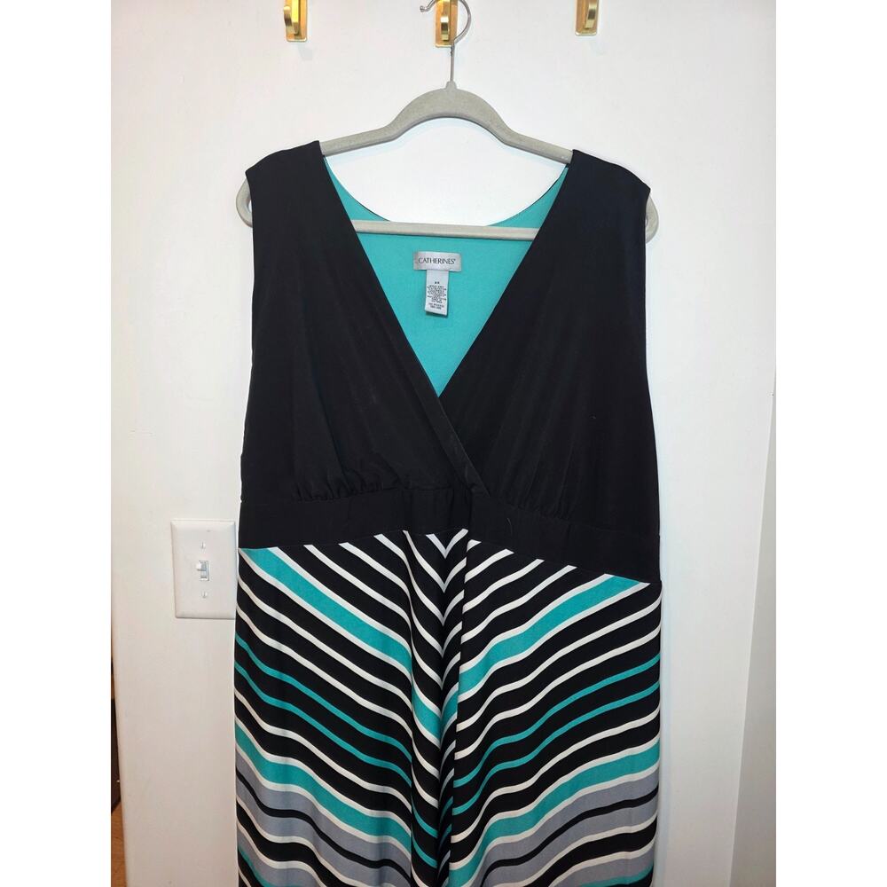 Catherines Dress Womens 2X Maxi Blue Stripe Sleeveless V Neck Jersey Stretch - Picture 2 of 7